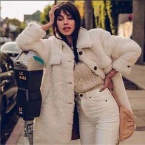 Free People Teddy Shirt Oversized White Jacket Size S